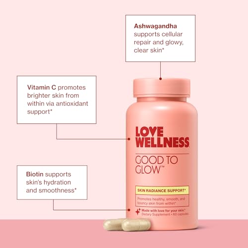 Good to Glow | Collagen Supplement with Biotin, Vitamin C, E, Ashwagandha & Zinc | Promotes Smooth, Glowing & Clear Skin | Enhances Smoothness & Promotes Healthy Skin | 60 Count