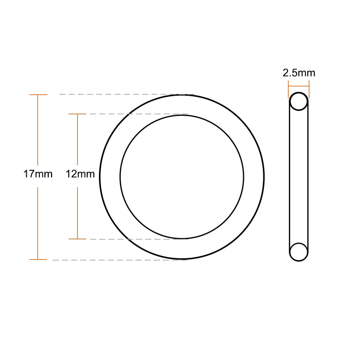Fluorine Rubber O-Rings 17mm OD 12mm ID 2.5mm Width, Metric FKM Sealing Gasket, Pack of 20