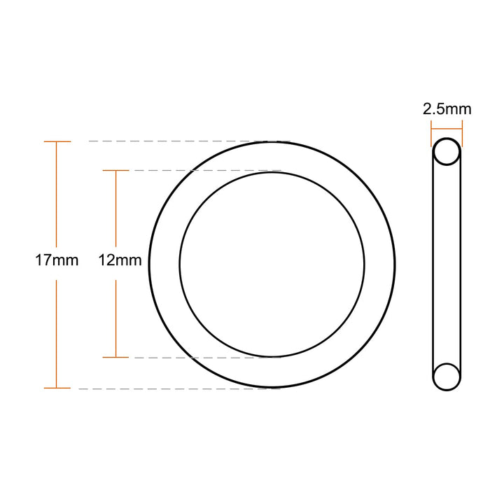 Fluorine Rubber O-Rings 17mm OD 12mm ID 2.5mm Width, Metric FKM Sealing Gasket, Pack of 20