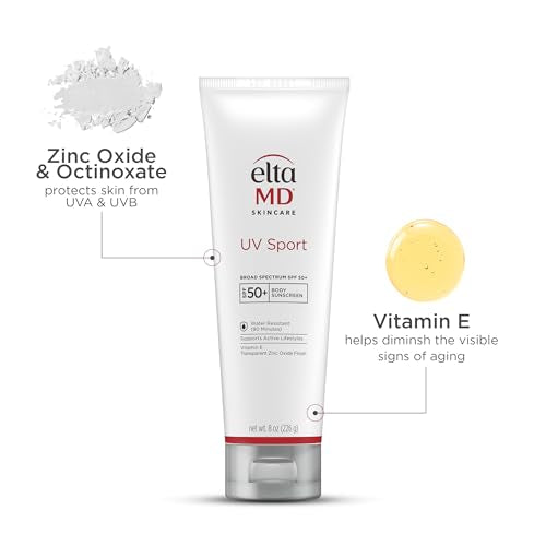 UV Sport Sunscreen Lotion, SPF 50 Body Sunscreen, Water and Sweat Resistant, Oil-Free, Zinc Oxide Formula, 8 oz Tube