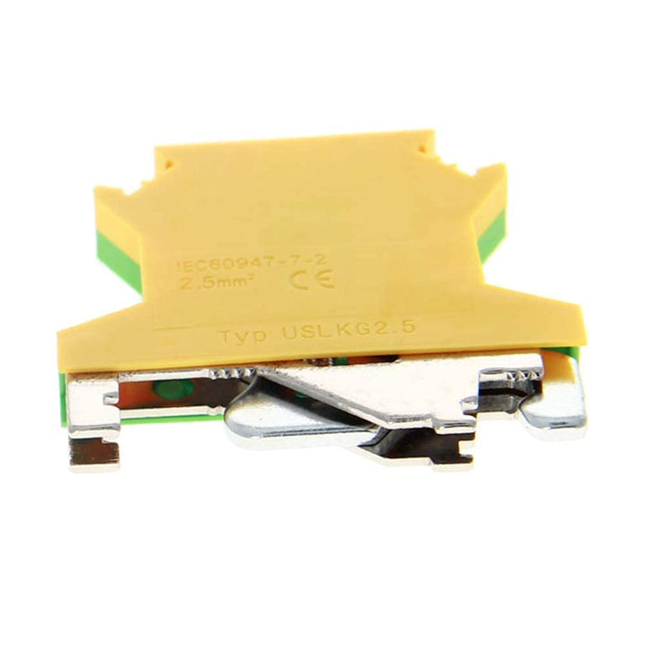 25Pcs USLKG2.5 0.2-4mm2 DIN Rail Mount Grounding Terminal Block DIN Rail Terminal Blocks Screw Clamp Connector, 800V 34A, Yellow-Green