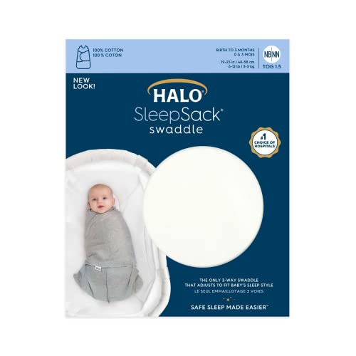 100% Cotton Sleepsack Swaddle, 3-Way Adjustable Wearable Blanket, TOG 1.5, Cream, Newborn, 0-3 Months