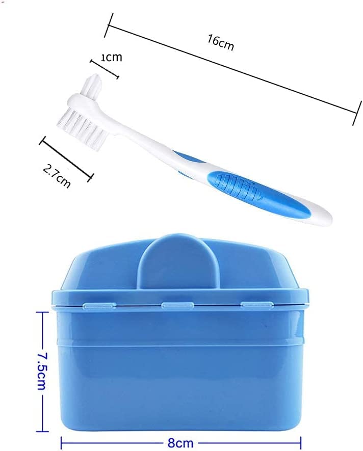 Denture Retainer Cleaner Kit, Denture Cleaning Case with Denture Brush (Blue)