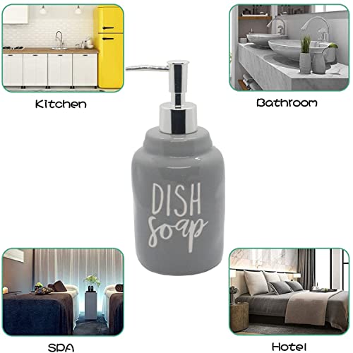 2 Pack Ceramics Hand Soap and Dish Soap Dispenser Set for Kitchen and Bathroom, Refillable Liquid Hand Soap Dispenser, Premium Kitchen Soap Dispenser, Perfect for Counter Décor (Gray)