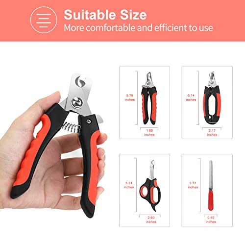 Dog Nail Clippers Trimmer Set, Quick Safety Guard to Avoid Over-Cutting, Stainless Steel Razor Sharp Blades, Sturdy Non-Slip Handles, Storage Case and Nail File, Professional Pet Grooming