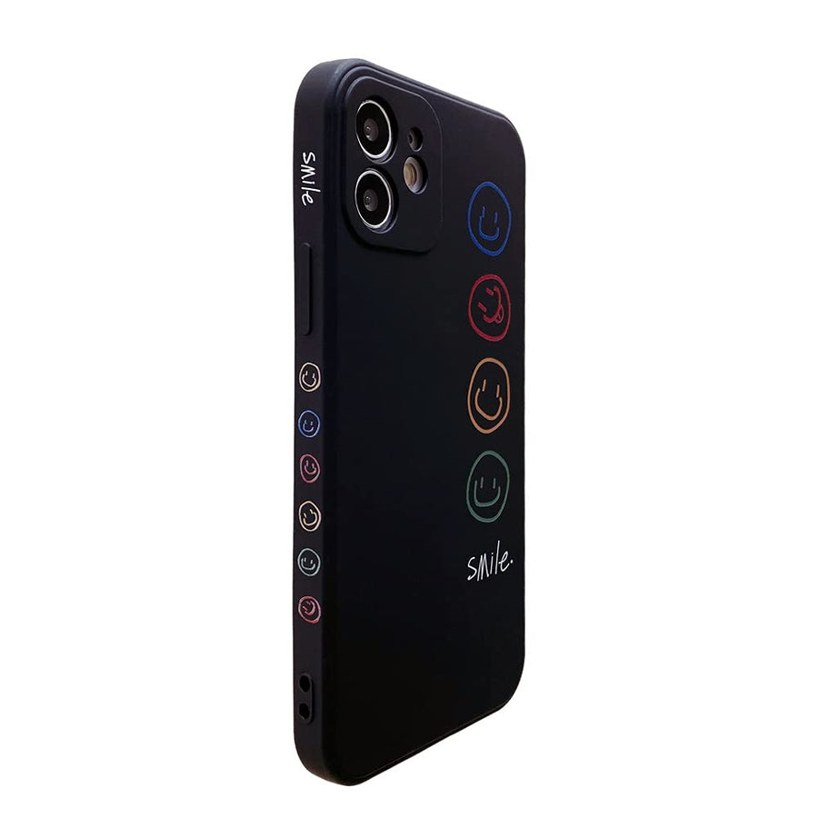 Compatible with Apple iPhone 12 Phone Case Cute Smile face Pattern Side Frame Design Fashion Soft Silicone Full Body Protection Cover for iPhone 12 6,1 inch - Black