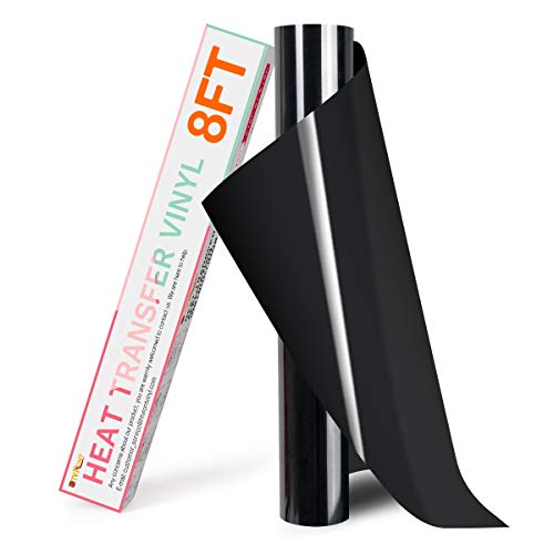 HTV Vinyl Rolls Heat Transfer Vinyl - 12 x 8ft Black HTV Vinyl for Shirts, Iron on Vinyl for All Cutting Machine - Easy to Cut & Weed for Heat Vinyl Design (Black)
