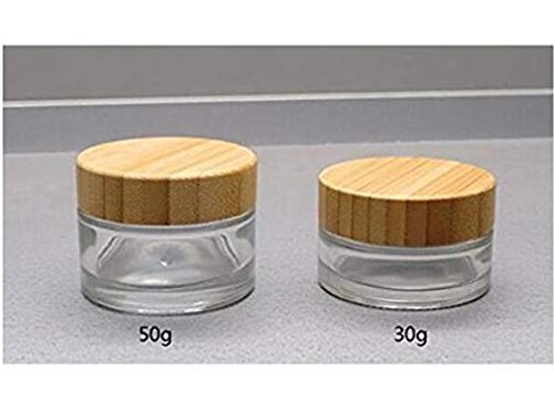 1Pcs 50ML 2oz Empty Refillable Clear Glass Makeup Cosmetic Bottle Container Jars Pot With Bamboo Lids For Homemade Oils Lotion Cream Sample Packing Storage