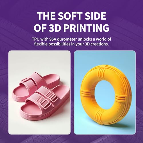 TPU Filament 1.75mm Flexible TPU Roll, 95A Soft 3D Printer Filament, 1kg Spool (2.2 lbs), Dimensional Accuracy +/- 0.02 mm (TPU Black)
