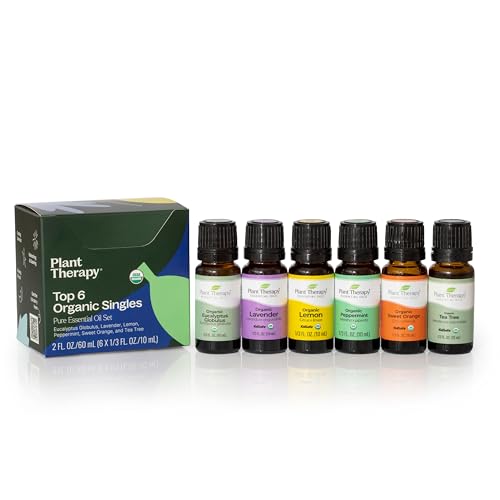 Top 6 USDA Organic Essential Oil Set - Lavender, Peppermint, Eucalyptus, Lemon, Tea Tree 100% Pure, Natural Aromatherapy, for Diffusion & Topical Use, Therapeutic Grade 10 mL (1/3 oz)