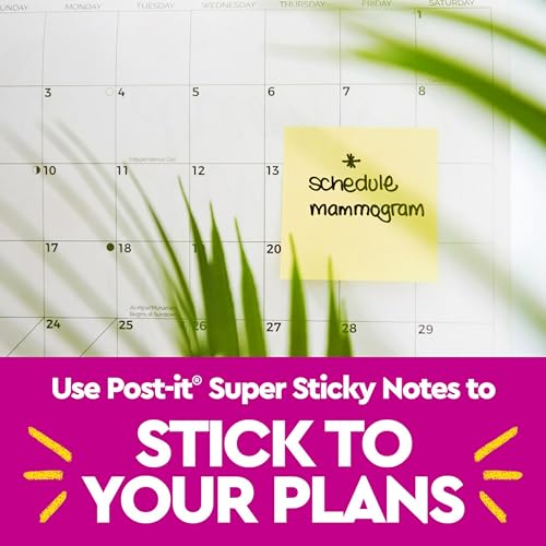 Super Sticky Lined Notes, 6 Sticky Note Pads, 4 x 4 in., School Supplies, Office Products, Sticky Notes for Vertical Surfaces, Monitors, Walls and Windows, Canary Yellow