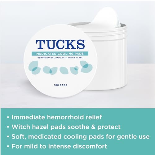 Medicated Cooling Pads, 100 Count – Pads with Witch Hazel, Cleanses Sensitive Areas, Protects from Irritation, Hemorrhoid Treatment, Medicated Pads Used By Hospitals
