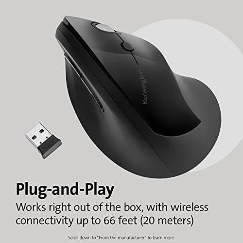 Pro Fit Ergo Vertical Wireless Mouse- Black (K75501WW), 2.8x3x4.4