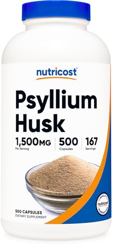 Psyllium Husk 1500mg Per Serving, 500 Capsules - Non-GMO & Gluten Free