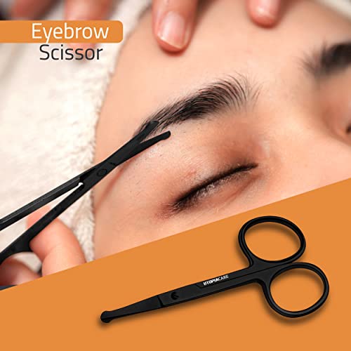 Eyebrow Scissors, Small Scissors for Men and Women - Curved and Rounded Nose Hair Scissors for Grooming Mustache, Beard, Eyelashes, Ear Hair Trimming- Professional Stainless Steel - Black