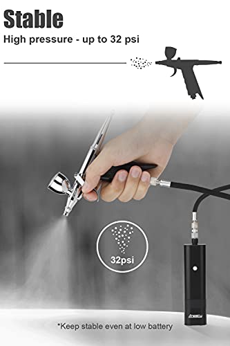 AHPPro High Pressure Cordless Airbrush Kit, Portable Airbrush Compressor,Connect Air hose Compressor for Makeup,Cake Decoration,Barber, Painting Model,Painting Nail Black