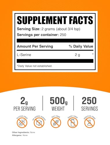 .com L-Serine Powder - Serine Supplement, Amino Acid Powder - Unflavored & Gluten Free, 2g per Serving, 500g (1.1 lbs) (Pack of 1)