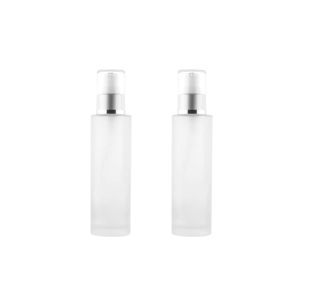 2Pcs 30Ml /1Oz Translucence Refillable Glass Treatment Pump Lotion Cosmetics Bottles Travel Cream Vial Container