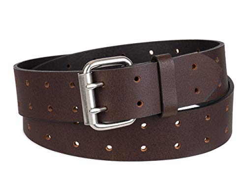 mens Leather Double Prong Belt, Brown, 40 Waist 38 US