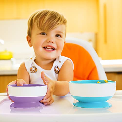 Stay Put Suction Bowls for Baby and Toddler, 3 Pack, Blue/Green/Purple
