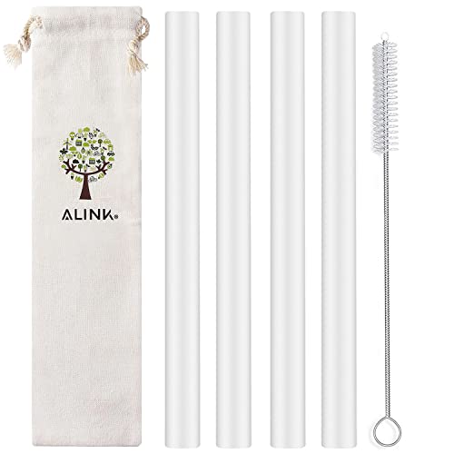 Reusable Clear Silicone Boba Straws, 4-Pack Extra Wide Smoothie Straws for Bubble Tea/Shakes/Tapioca Pearls with Cleaning Brush and Carrying Case