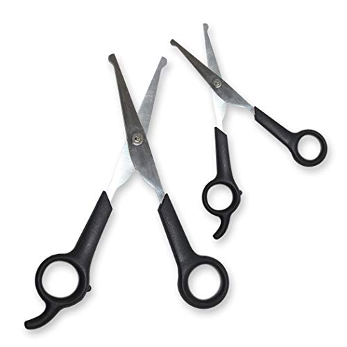 #1 Pet Grooming Scissors Body & Facial Trimmer Durable Stainless Steel Blades. Rounded Tips Shears for Long Medium Short Thick Wiry Curly Hair. Lightweight Cutter for Dogs & Cats. Set of 2