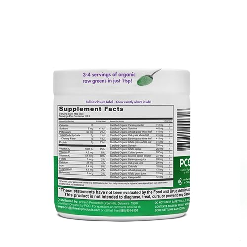 pHresh Greens Raw Alkalizing Superfood Greens Powder - 1 Month Supply | Gluten-Free | Natural Enzymes | Raw Nutrients | Approved for Intermittent Fasting and Keto Diets | 5 Ounces