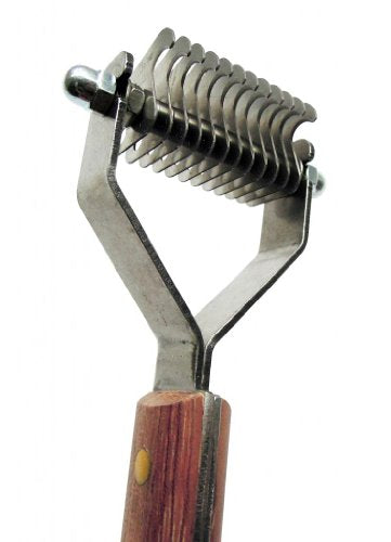 Dematting Undercoat Grooming Rake Stripper Tool for Dogs and Cats, Stainless Steel with Wooden Handle for Thick Coats, 12-Blade Stripper for Groomers, Pet Owners