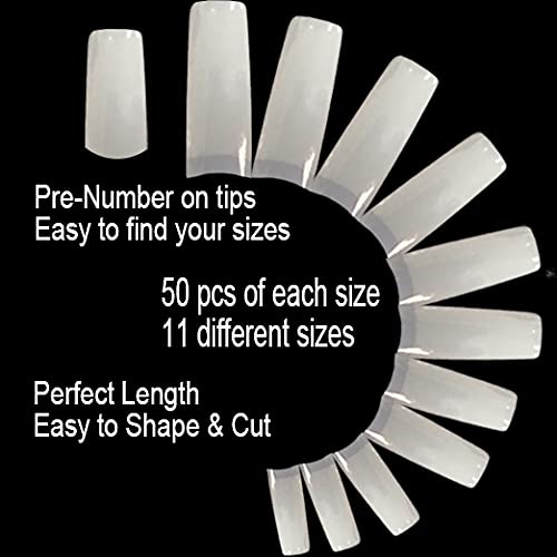 BE.YOU Half-Moon: Beyou 2Pack Natural/Clear Half-Moon 550 Artificial Fake Nails (Total 1100Tips) 11Sizes for Nail Salon Nail Shop 27010/27012 (Half-Moon)