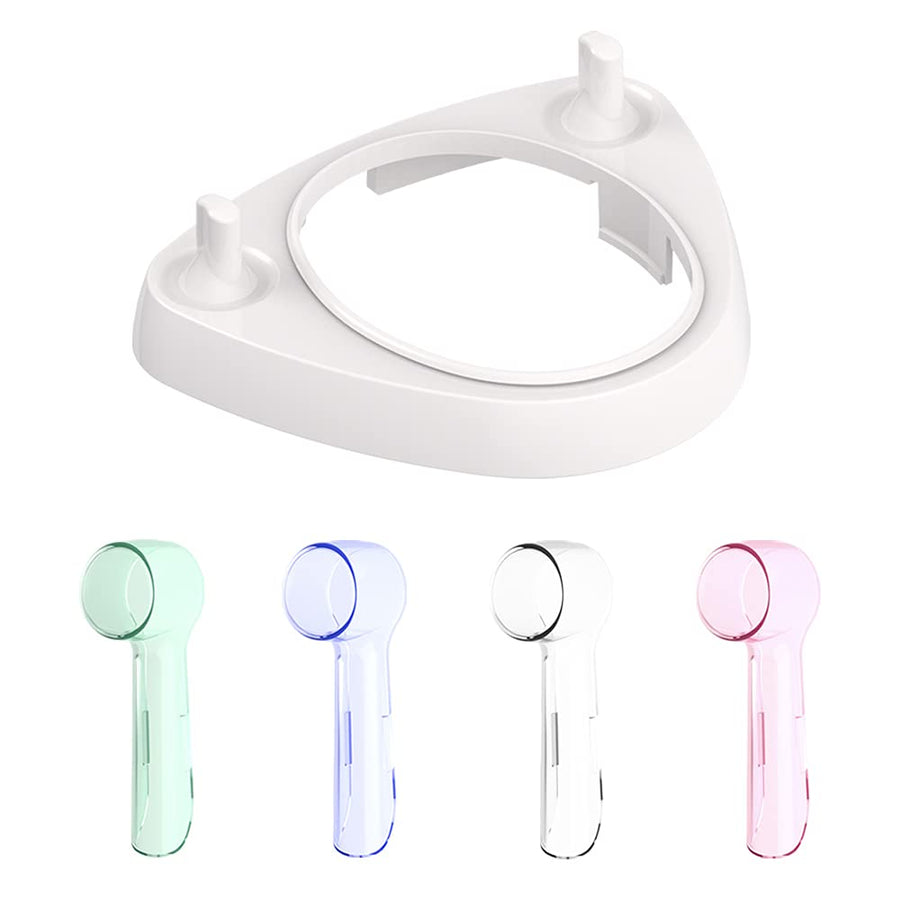 Electric Toothbrush Holder with 1 Charging Stand Slot and 2 Toothbrush Head Stands + 4 PCS Toothbrush Head Covers for Oral B