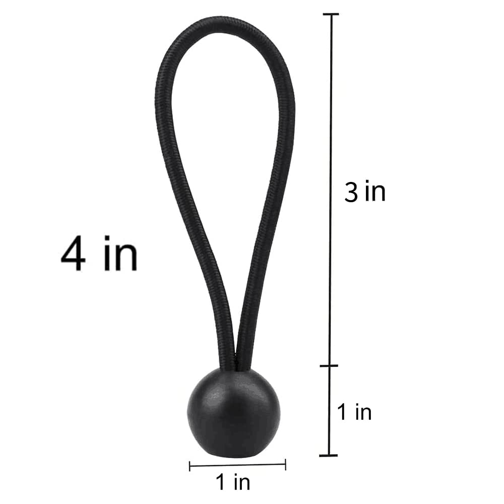 30 Pack Bungee Balls, Black Ball Bungee Heavy Duty Heavyweight 4 inches Tarp Bungee Cords, Weather Resistant Tie Down Strap 4mm Thickness - for Camping, Tents, Cargo, Holding Wire and Hoses