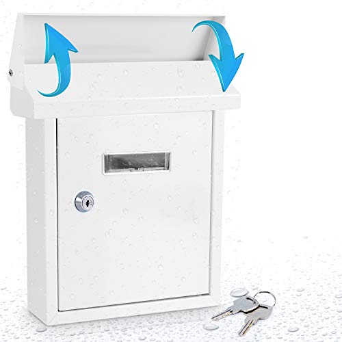 Weatherproof Wall Mount Locking Mailbox - Galvanized Steel w/ Metal Flap for Mail Insertion, Commercial Rural Home Decorative & Office Business Parcel Box Package Drop Secure Lock - Serenelife SLMAB01