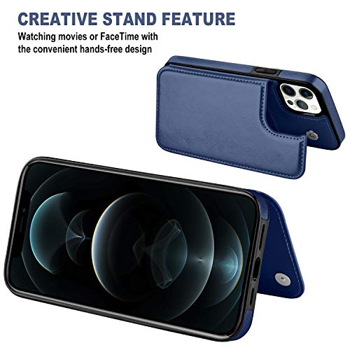 Wallet Case for iPhone 12 Pro Max, Premium Soft PU Leather Card Holder Case with Kickstand Slim Flip Case for iPhone 12 Pro Max 6.7 Inch (Blue)