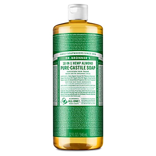 - Pure-Castile Liquid Soap (Almond, 32 ounce) - Made with Organic Oils, 18-in-1 Uses: Face, Body, Hair, Laundry, Pets and Dishes, Concentrated, Vegan, Non-GMO