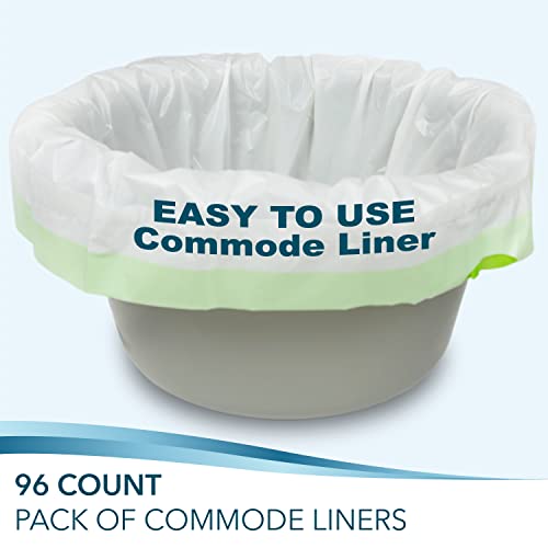 Bedside Commode Liners for Portable Toilet Chair Bucket and Bedpan | Value Pack of 96 Disposable Waste Bags for Adults in Medical Care | Universal Fit Portable Toilet Liners