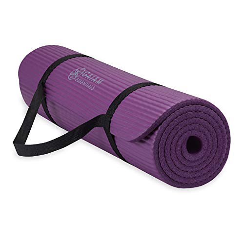 Essentials Thick Yoga Mat Fitness & Exercise Mat with Easy-Cinch Carrier Strap, Purple, 72L X 24W X 2/5 Inch Thick, 10mm