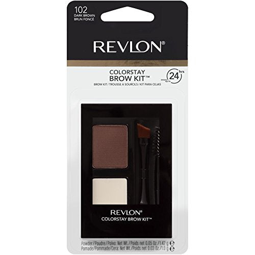 Revlon ColorStay Brow Kit, Includes Longwear Brow Powder, Clear Pomade, Dual-Ended Angled Tip Eyebrow Brush & Spoolie Brush, Dark Brown (102), 0.08 oz