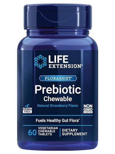 FLORASSIST® Prebiotic Chewable (Strawberry), 1000 mg xylooligosaccharides, prebiotic Supplement Provides Fuel for Gut Flora, Gluten-Free, Non-GMO, Vegetarian, 60 chewable Tablets