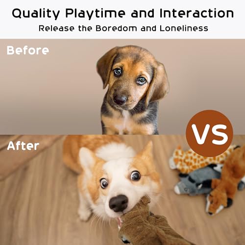 Dog Squeaky Toys, 5 PCS Crinkle Plush Dog Toys, No Stuffing Dog Toys for Small Medium Large Dogs, Stuffless Puppy Toys for Boredom