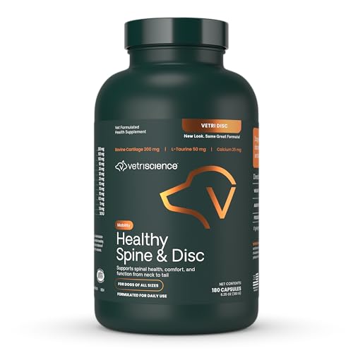 VetriScience Healthy Spine & Disc Easy-Open Capsules, Back & Spinal Support Chondroitin & Taurine Supplement for Dogs, Perfect for Dachshunds, Corgis, Frenchies & More, 180 Count