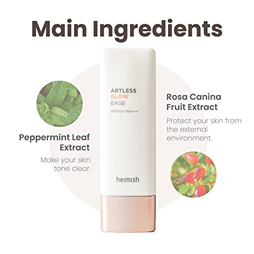 heimish Artless Glow Base SPF 50+ PA+++ 1.4fl.oz/40ml | Moisturizer, Sunscreen to Makeup Base | Cruelty-free, All-In-One, Glowy Skin, All Skin Types, Lightweight, Soft Cream texture, face primer