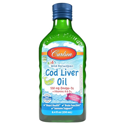 - Kid's Cod Liver Oil, 550 mg Omega-3s, Vitamins A & D3, Wild Norwegian, Bubble Gum, 250 mL