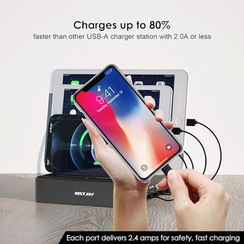 Charging Station for Multiple Devices, USB-A Charging Station Dock Switch Cell Phone 5 Port Charger Station, Designed for Apple iPhone iPad Cell Phone Tablet, Gunmetal