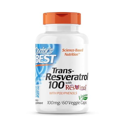 Doctors Best Trans-Resveratrol 100, Resveratrol with Red Wine Polyphenol (ResVinol), Non-GMO, Gluten Free, Soy Free, Vegan 60 Veggie Caps