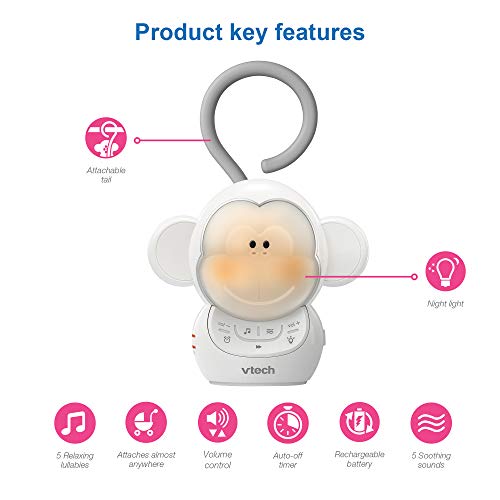 BC8211 Myla The Monkey Baby Sleep Soother with a White Noise Sound Machine Featuring 5 Soft Ambient Sounds, 5 Calming Melodies & Soft-Glow Night Light, 1 Count (Pack of 1)