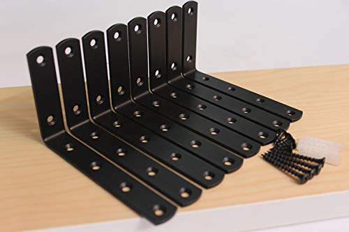 8 Pcs Steel Heavy DutyL Corner Brace Joint Angle Bracket Shelf Bracket Wall Hanging with Screws 125mmX75mm/5 InchX3 Inch Decorative Corner Brackets Joint Angle Bracket Matte Black