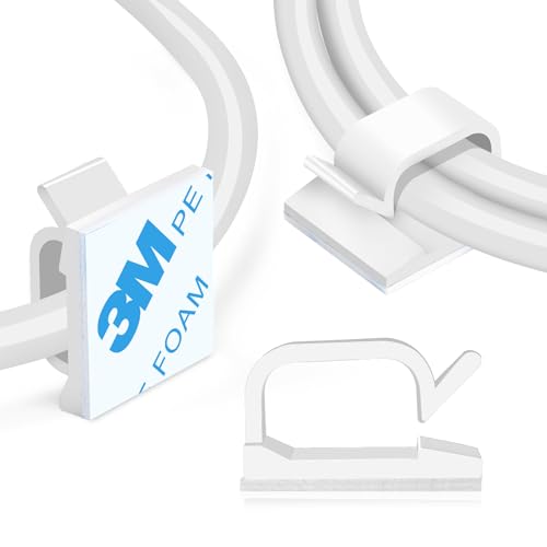 3/4” Adhesive Cable Wire Clips White 60pcs, Cable Staples Outdoor Cable Management Wire Organizer Cord Holder for Under Desk, Car, Wall, TV PC Ethernet Cable