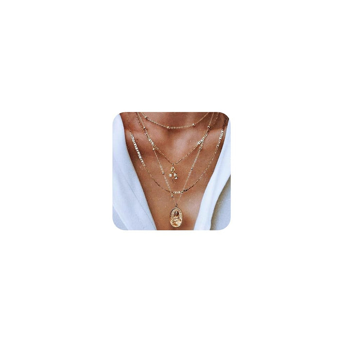 Dainty 4 Layered Cross Pendant Choker Necklaces Coin Multilayer Adjustable Layering Chain Gold Plated Necklaces Set for Women
