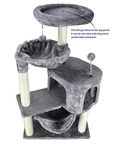 Cat Tree with Cat Condo and Big Hammock, Grey