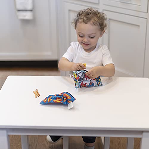 Reusable Snack Bags, for Kids School Lunch and for Adults Portion, Washable Fabric, Waterproof Cloth Zip Bag, Supplies Travel Pouch, Food-Safe, 2-pk Superman DC Comics